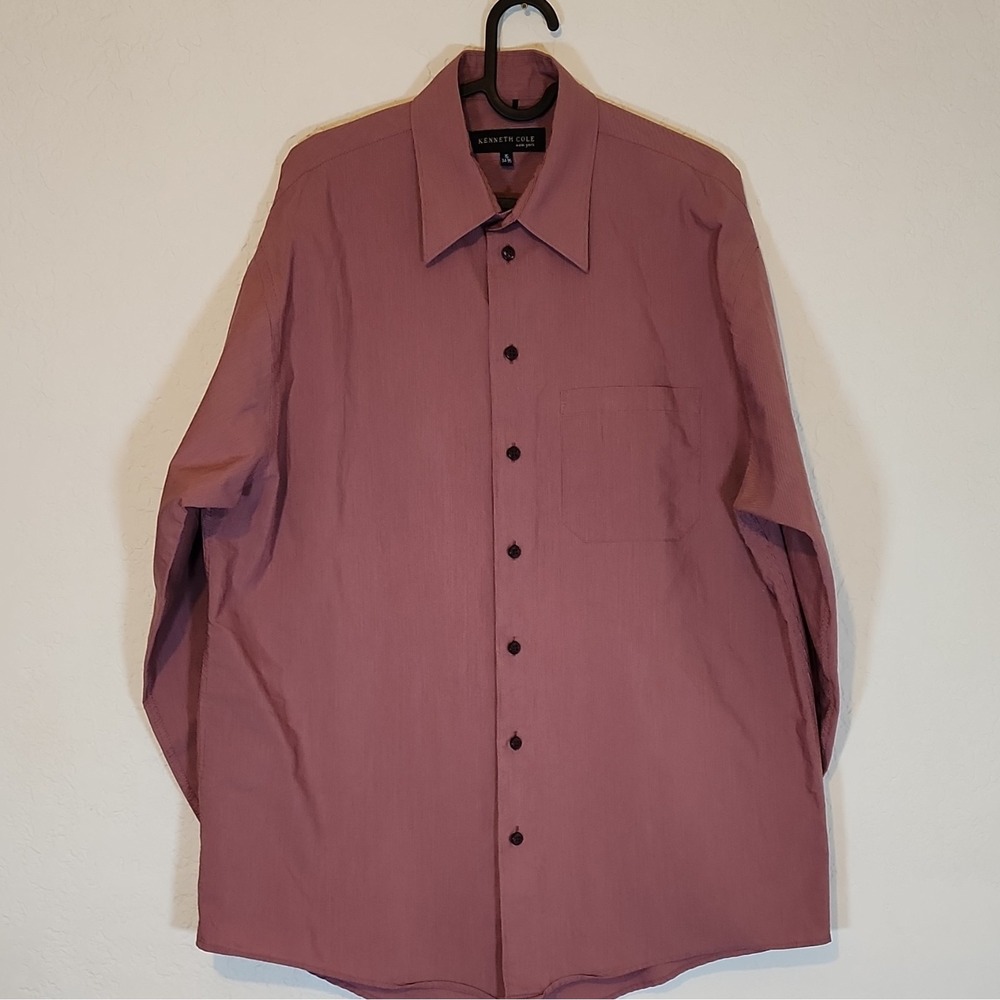 Kenneth Cole NY Easy‎ Care Cotton Striped Slim Fit Burgundy Dress Shirt 16 34/35